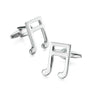 Music Note Cufflinks—stylish silver accessories shaped like musical notes, ideal gifts for musicians—are shown on a plain white background.