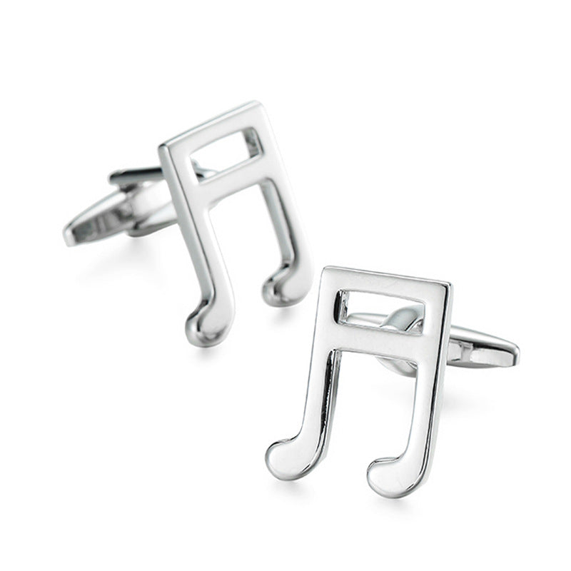 Music Note Cufflinks—stylish silver accessories shaped like musical notes, ideal gifts for musicians—are shown on a plain white background.