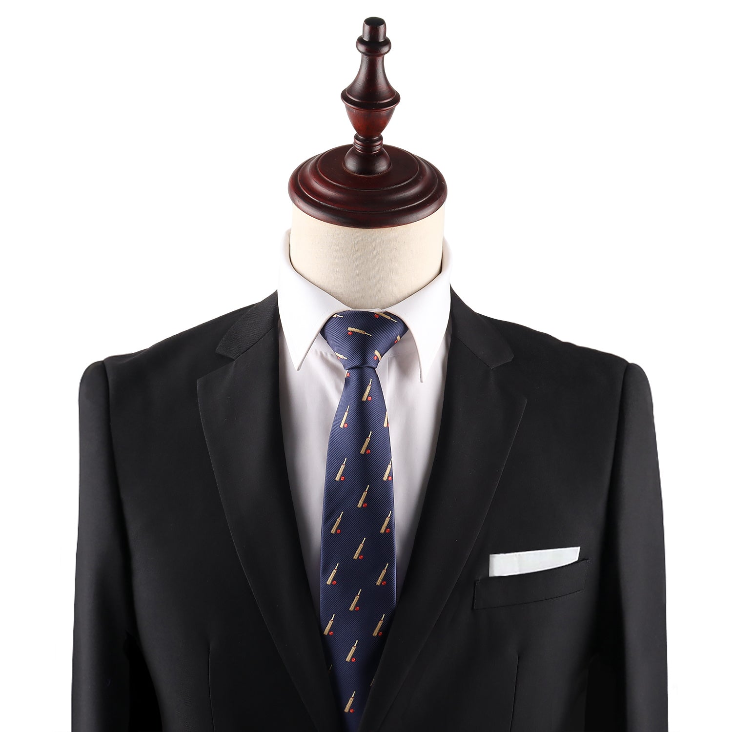 novelty cricket sports skinny necktie featuring cricket bat and ball pattern for fans collectors and sporting events