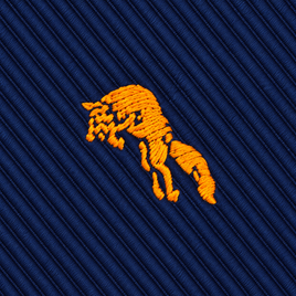 Orange Fox Skinny Tie in navy blue with a slim-cut, diagonal ribbed texture and an embroidered orange fox motif.