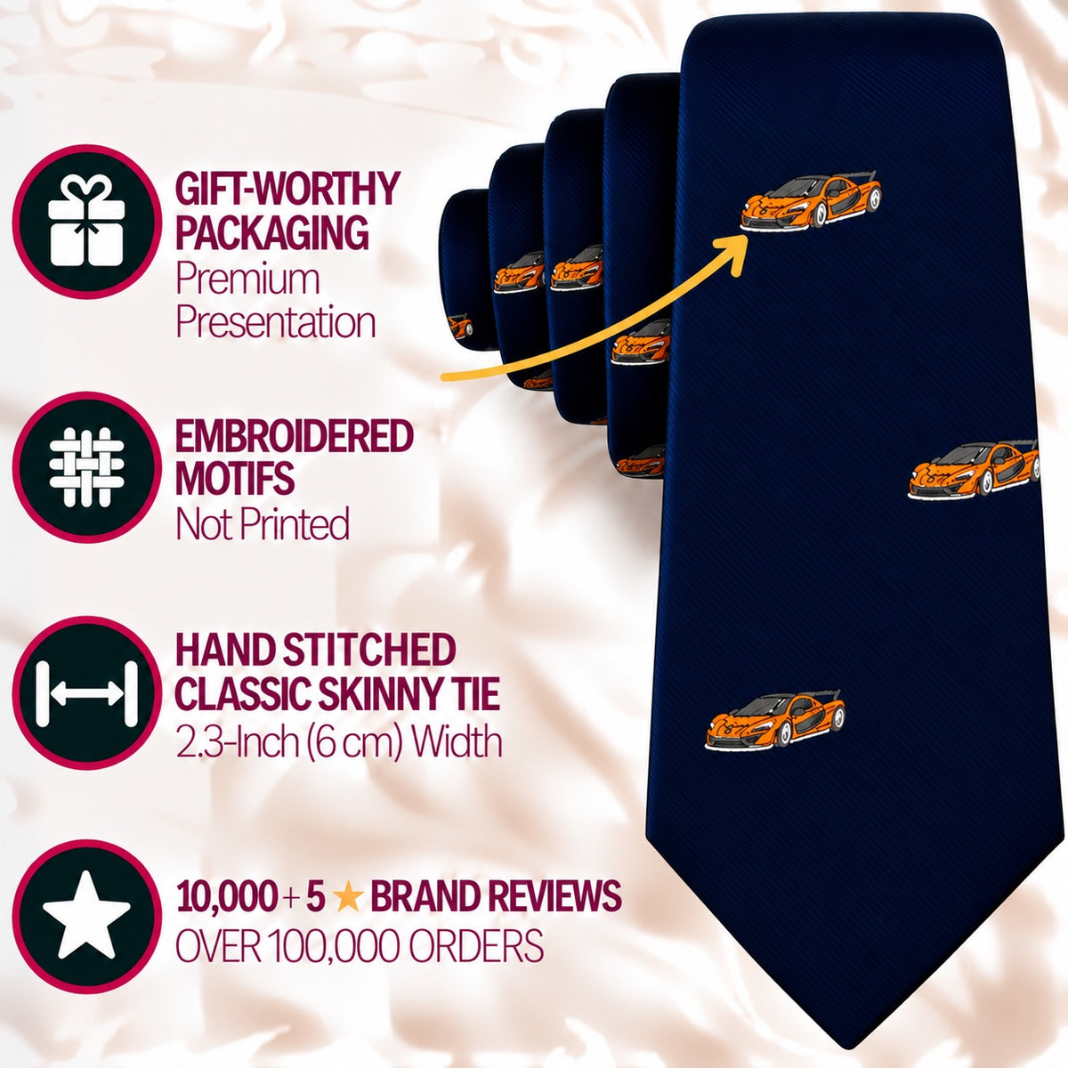 Orange Race Car Skinny Tie