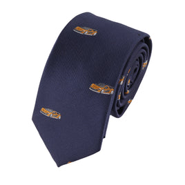 Slim tie featuring orange race car pattern – perfect for car shows and racing events