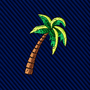 The Palm Tree Skinny Tie features an embroidered palm tree on a dark blue diagonal-striped background.