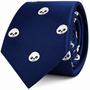 A dark blue Panda Skinny Tie featuring an embroidered white panda face pattern.