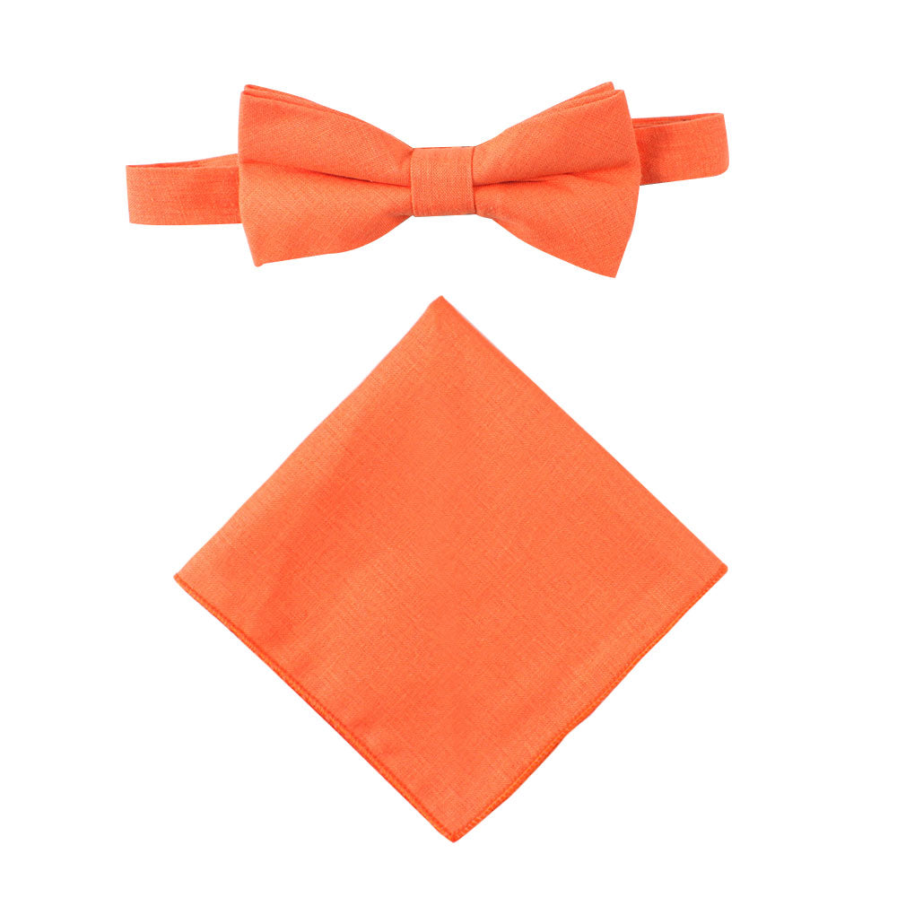 Peach Orange Cotton Bow Tie & Pocket Square Set