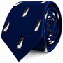 Navy blue Penguin Skinny Tie with a repeating pattern of small penguins.