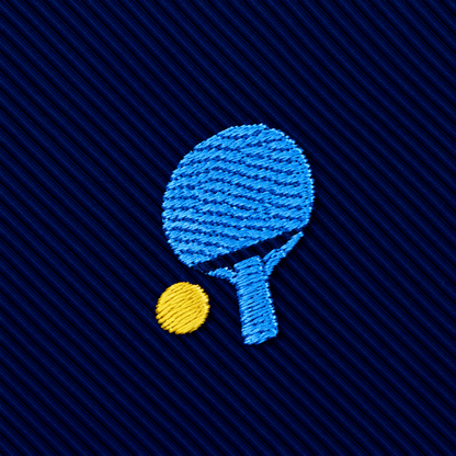 Dark blue Pickle Ball Skinny Tie embroidered with a light blue pickleball paddle and a yellow pickleball.
