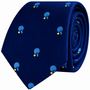 Pickle Ball Skinny Tie in dark blue with a repeating pattern of light blue pickleball paddles and small yellow balls.