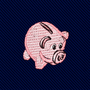 A Piggy Bank Skinny Tie featuring pink piggy bank embroidery on a dark blue ribbed background.