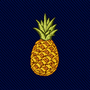 Pineapple Skinny Tie featuring an embroidered pineapple patch on a dark blue diagonal-striped fabric.