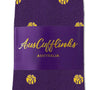 Yellow Basketball Socks: A breathable pair of purple socks featuring yellow dot patterns inspired by NBA colors, packaged with a purple AusCuffLinks Australia label.