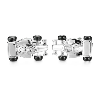 Ideal for racing enthusiasts, the Racing Car Cufflinks are designed like race cars with sleek black wheels in silver, offering a stylish nod to F1 and capturing the thrill of car racing in a sophisticated accessory.