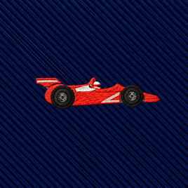 Featuring a red race car embroidery on dark blue, diagonally striped fabric, the Racing Car Skinny Tie is the perfect motorsports accessory.