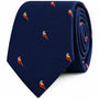 Red Parrot Skinny Tie in navy blue, featuring a repeating pattern of small birds.