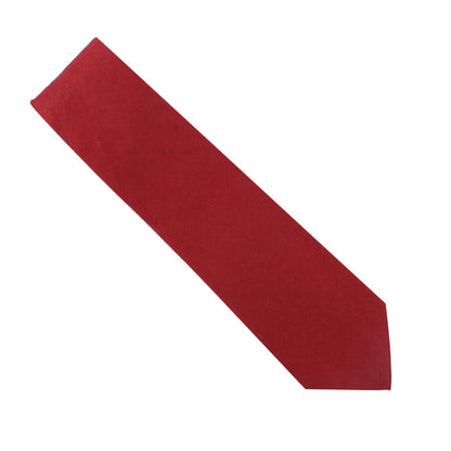 The Red Cotton Business Tie & Pocket Square Set, exuding power and passion, lays diagonally on a crisp white background with its wider end confidently in the top left corner.