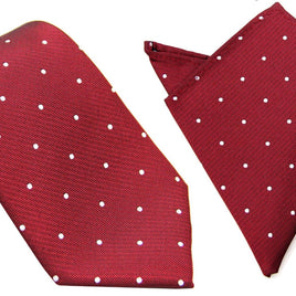 Enhance your formal look with the Red White Polka Dot Business Tie & Pocket Square Set, showcasing classic white polka dots on a smooth red background. Perfect for any professional occasion, this set adds elegance and sophistication to your attire.