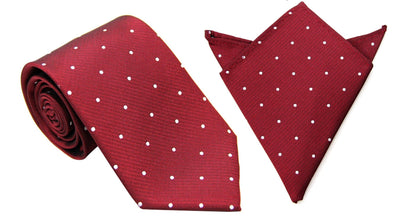 Enhance your formal look with the Red White Polka Dot Business Tie & Pocket Square Set, showcasing classic white polka dots on a smooth red background. Perfect for any professional occasion, this set adds elegance and sophistication to your attire.