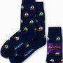 Experience the comfort of AusCufflinks craftsmanship with our Sail Boat Socks, featuring navy blue fabric embellished with a small, colorful sailboat pattern gliding along subtle wave designs.