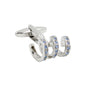 Introducing the Blue Stone Twirl Cufflinks: crafted with a dual spiral twist and adorned with small blue stones along the outer edges, these cufflinks exude azure elegance.