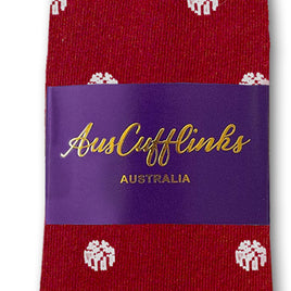 White Basketball Socks featuring small white gift box patterns, wrapped with a purple "AusCufflinks Australia" band, are inspired by NBA colorways for a sporty and festive look.
