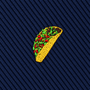 Embroidered yellow taco with meat, lettuce, and tomato on a dark blue diagonal striped fabric background makes the Taco Skinny Tie a perfect addition to any fun taco print or food-inspired necktie collection.