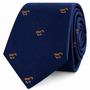 Introducing the Thoroughbred Horse Skinny Tie—a navy blue equestrian tie with a textured pattern and small, embroidered brown horses evenly spaced throughout. This stylish accessory makes the perfect gift for horse lovers and enthusiasts alike.