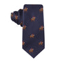 The Thoroughbred Racing Horse Skinny Tie features a navy blue background with jockeys in red, white, and blue—an ideal horse racing accessory for any equestrian sport enthusiast.