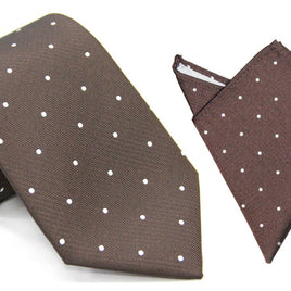 A playful Brown White Polka Dot Business Tie & Pocket Square Set in brown and white.