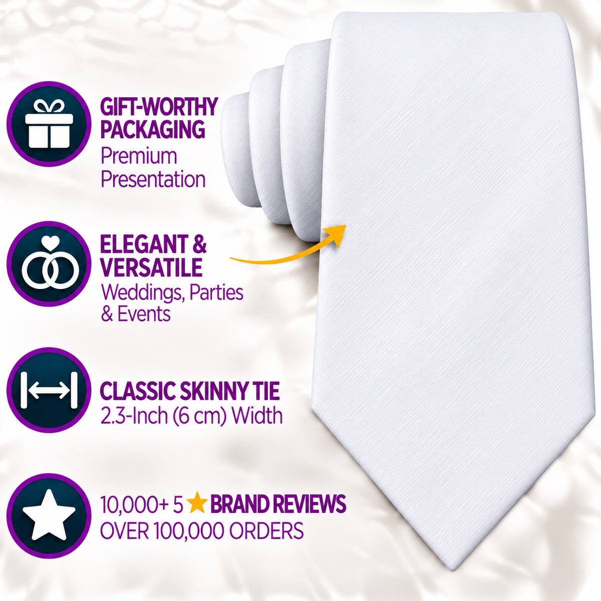 Classic White Cotton Skinny Tie & Pocket Square Set