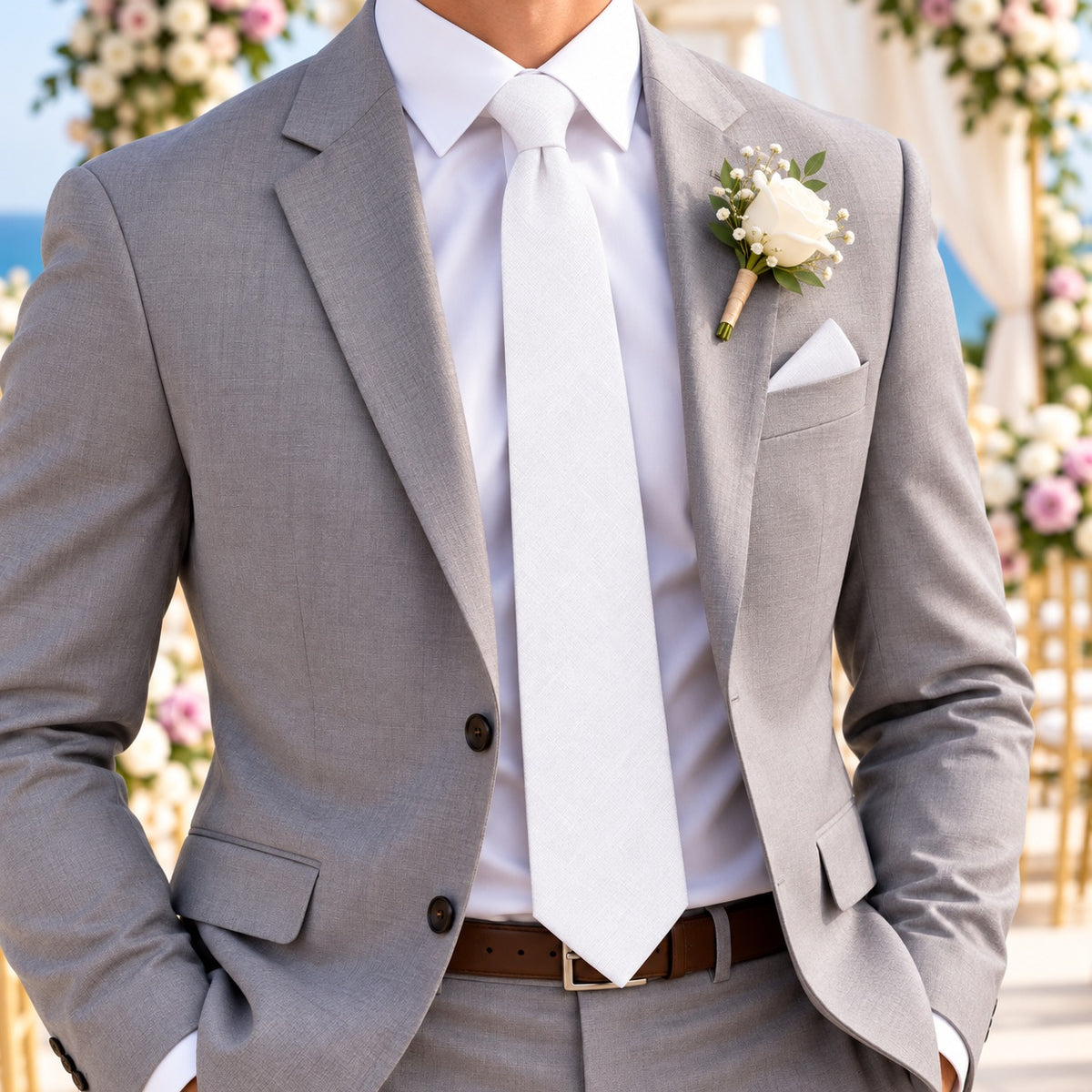 Classic White Cotton Skinny Tie