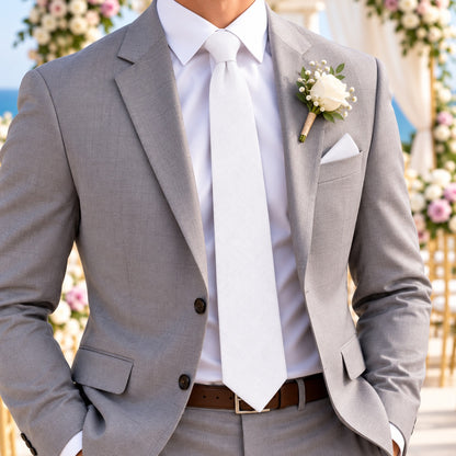 Classic White Cotton Skinny Tie & Pocket Square Set