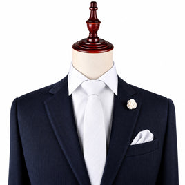 Classic White Cotton Skinny Tie & Pocket Square Set