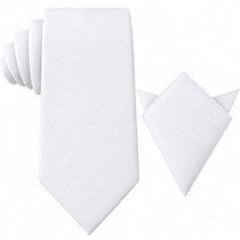 Classic White Cotton Skinny Tie & Pocket Square Set