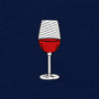 Wine Skinny Tie in navy blue with a diagonal-ribbed texture, featuring an embroidered icon of a wine glass filled with red liquid.