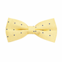 The Yellow Navy Polka Dot Bow Tie features small, evenly spaced navy dots on yellow fabric, making it a stylish addition to any men’s bow tie collection. Shown against a crisp white background.