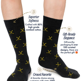 Person wearing Yellow and Navy Ice Hockey Cross Socks—soft, moisture-wicking comfort keeps feet fresh all day. Popular with customers and comes in gift-ready packaging.