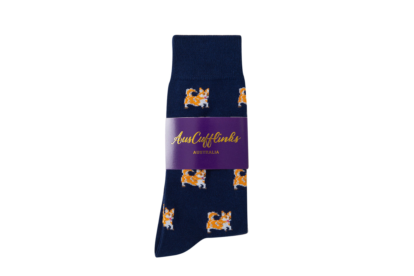 Adorable navy socks with corgi dog design for a fun and stylish look