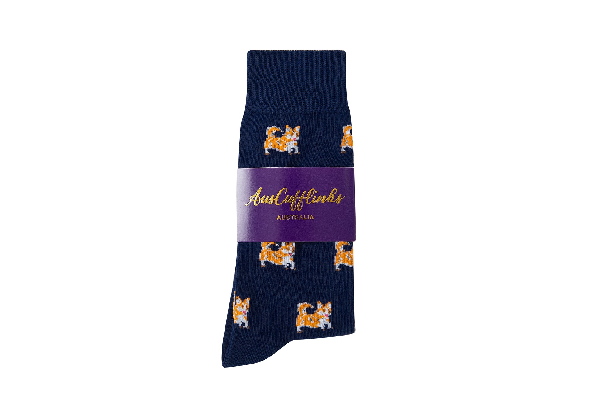 Adorable navy socks with corgi dog design for a fun and stylish look