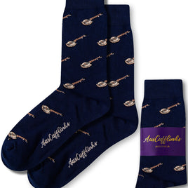 Banjo print socks in navy blue base featuring detailed banjo design by AusCufflinks