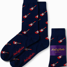 Electric guitar print socks in navy blue base by AusCufflinks
