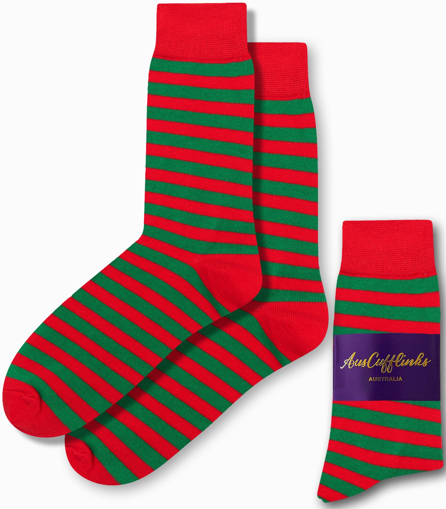 Festive elf socks in green and red, perfect for Christmas celebrations by AusCufflinks