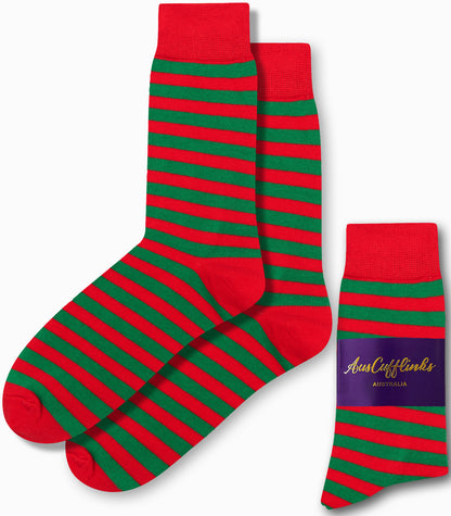 Festive elf socks in green and red, perfect for Christmas celebrations by AusCufflinks