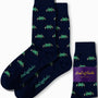 Green space invader print socks in navy blue base by AusCufflinks