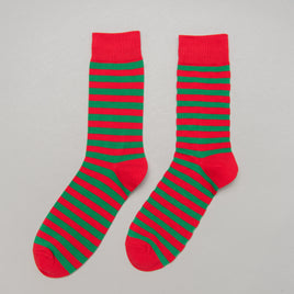 Fun Christmas-themed elf socks for men featuring a green and red festive design