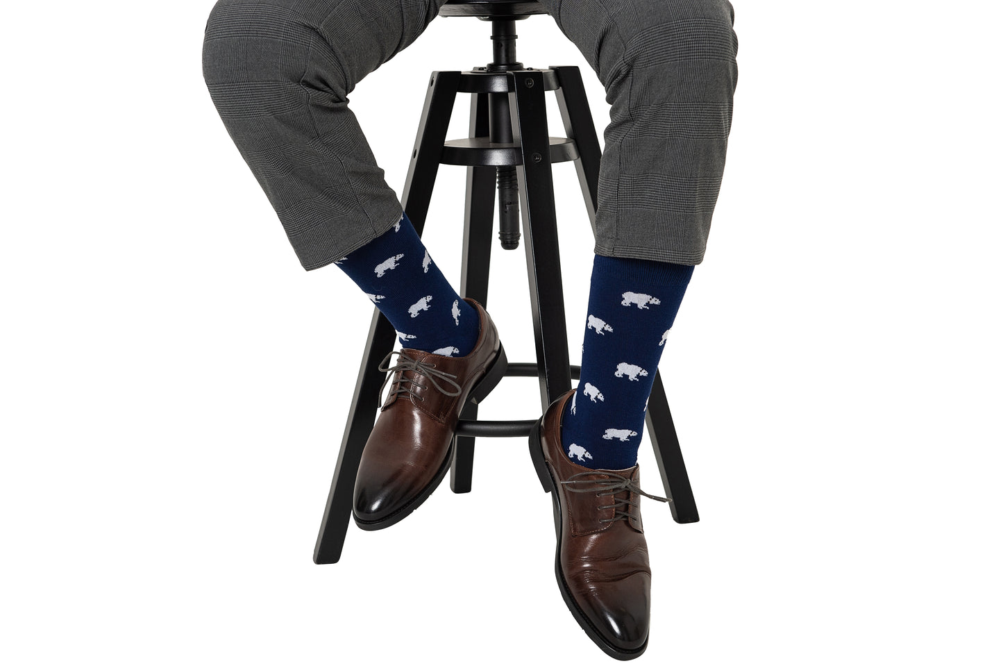 Men’s navy blue socks featuring charming white polar bear design by AusCufflinks