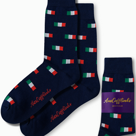 Stylish socks featuring Mexican and Italian flag colours in green, white, and red by AusCufflinks