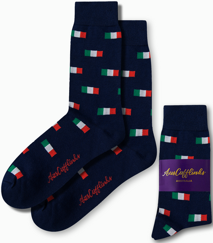 Stylish socks featuring Mexican and Italian flag colours in green, white, and red by AusCufflinks