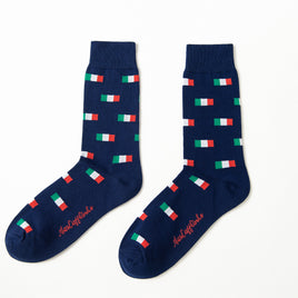 Fun novelty socks for men with Mexican and Italian flag design in vibrant green, white, and red tones