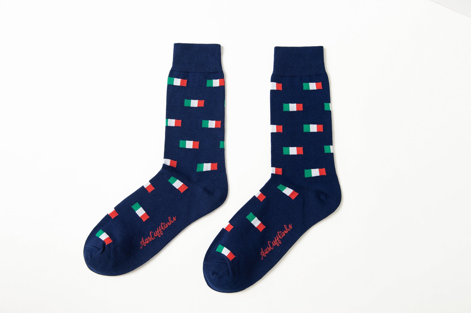 Fun novelty socks for men with Mexican and Italian flag design in vibrant green, white, and red tones