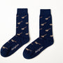 Fun novelty music socks for men featuring banjo instrument design on navy background